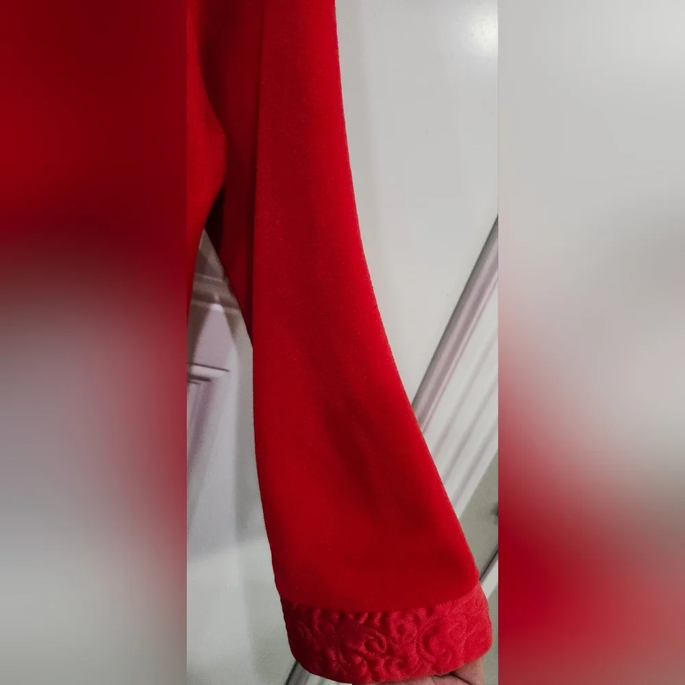 Vintage JCPenney Red Polyester Full Length Robe Quilted Collar & Cuffs Women's S